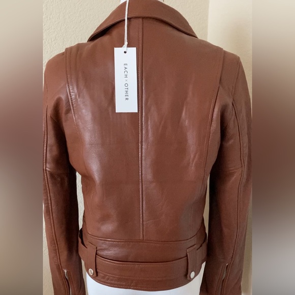 Motorcycle jacket soft leather cognac brown leather jacket size M moto jacket - Picture 4 of 16